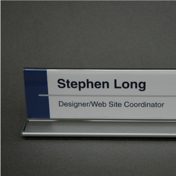 Satin - Double-Sided Cubicle Nameplate Sign Frame (Aluminum Base) by Cubicle X-Ray Vision - 8" (w) x 2" (h) (Cubicle X-Ray Vision)